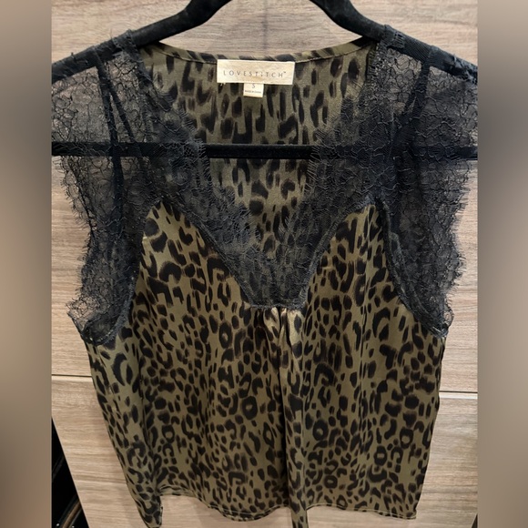 lovestitch Tops - Lovestitch Leopard Print Blouse with Black Lace Small